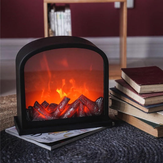 USB Portable LED Fireplace – Tabletop Artificial Flame Heater with Realistic Log Burning Effect for Home & Office Decoration