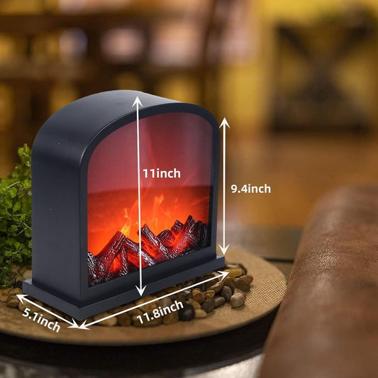 USB Portable LED Fireplace – Tabletop Artificial Flame Heater with Realistic Log Burning Effect for Home & Office Decoration
