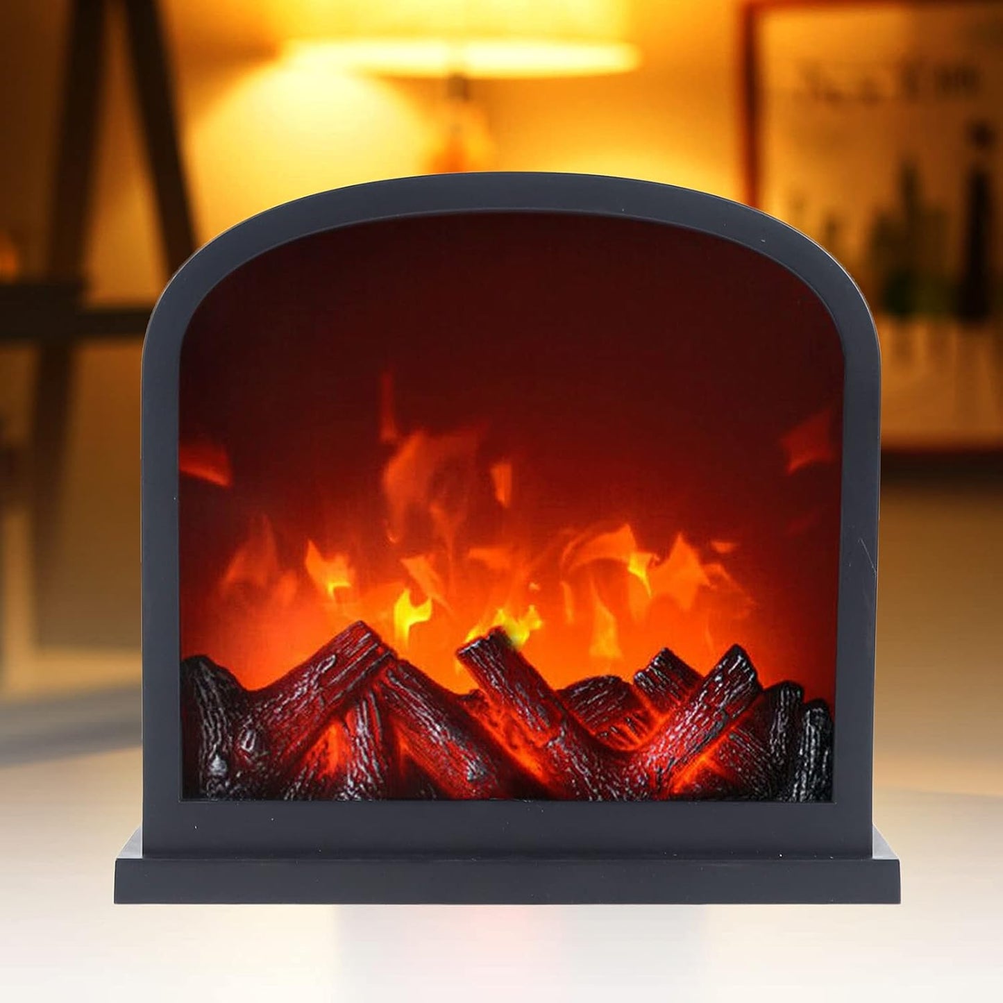 USB Portable LED Fireplace – Tabletop Artificial Flame Heater with Realistic Log Burning Effect for Home & Office Decoration