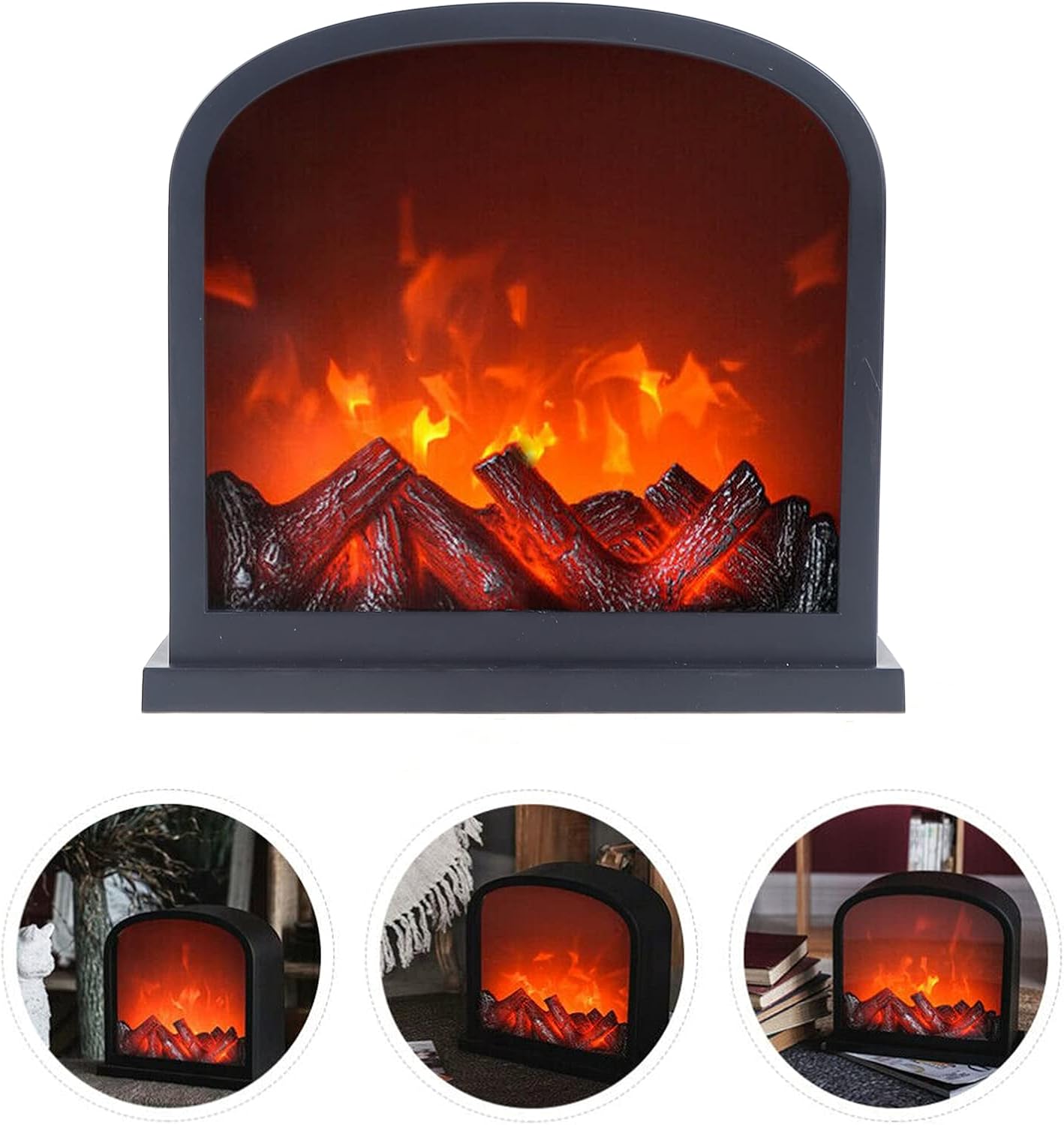 USB Portable LED Fireplace – Tabletop Artificial Flame Heater with Realistic Log Burning Effect for Home & Office Decoration