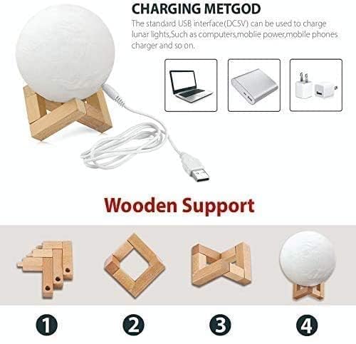 3D Moon Lamp with Wooden Stand