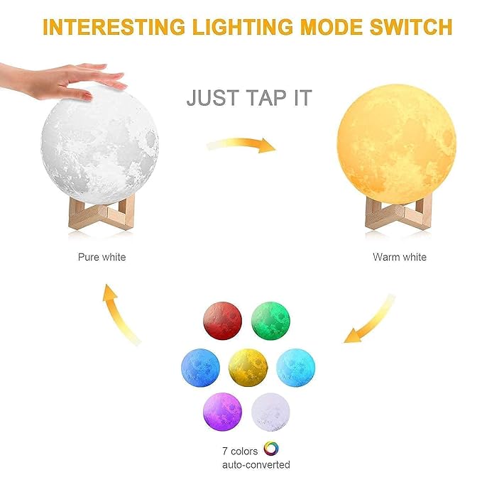3D Moon Lamp with Wooden Stand