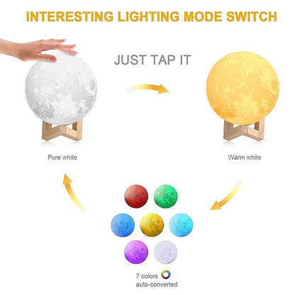 3D Moon Lamp with Wooden Stand