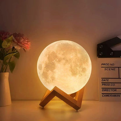 3D Moon Lamp with Wooden Stand