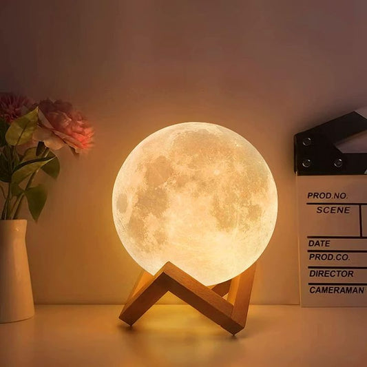 3D Moon Lamp with Wooden Stand